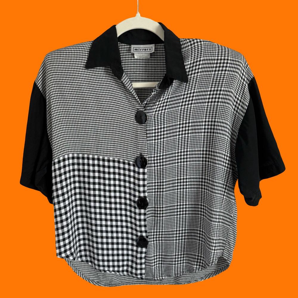 90's vintage plaid patchwork boxy oversized top XS mirrors
